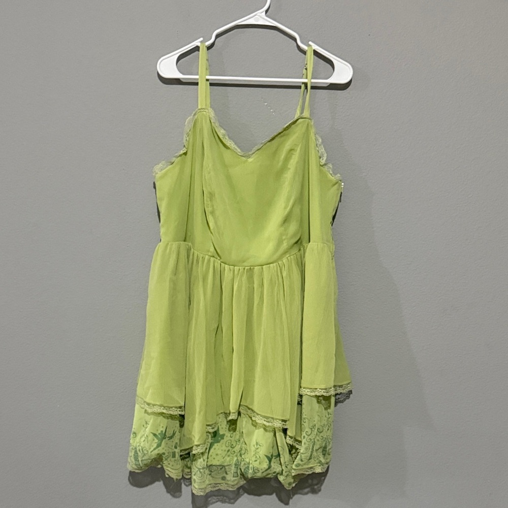 Disney tinkerbell cosplay Lime Green Lace Trim Dress Sz 1X lace up bodice - Picture 3 of 10